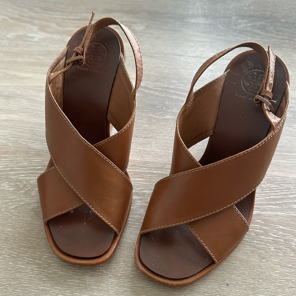 Tory Burch tan wedges size 6